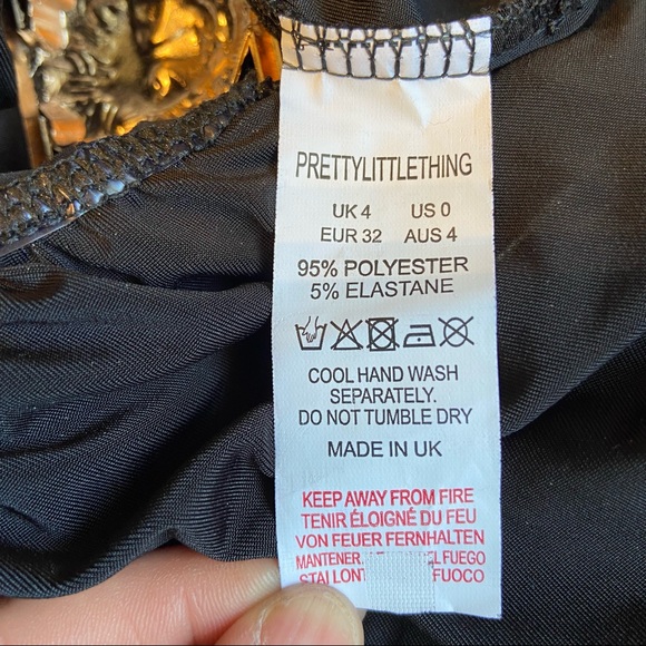 Pretty Little Thing Black Maxi Cut Out High Slit Gold Medallion Dress NWT Size 0 - Picture 16 of 16